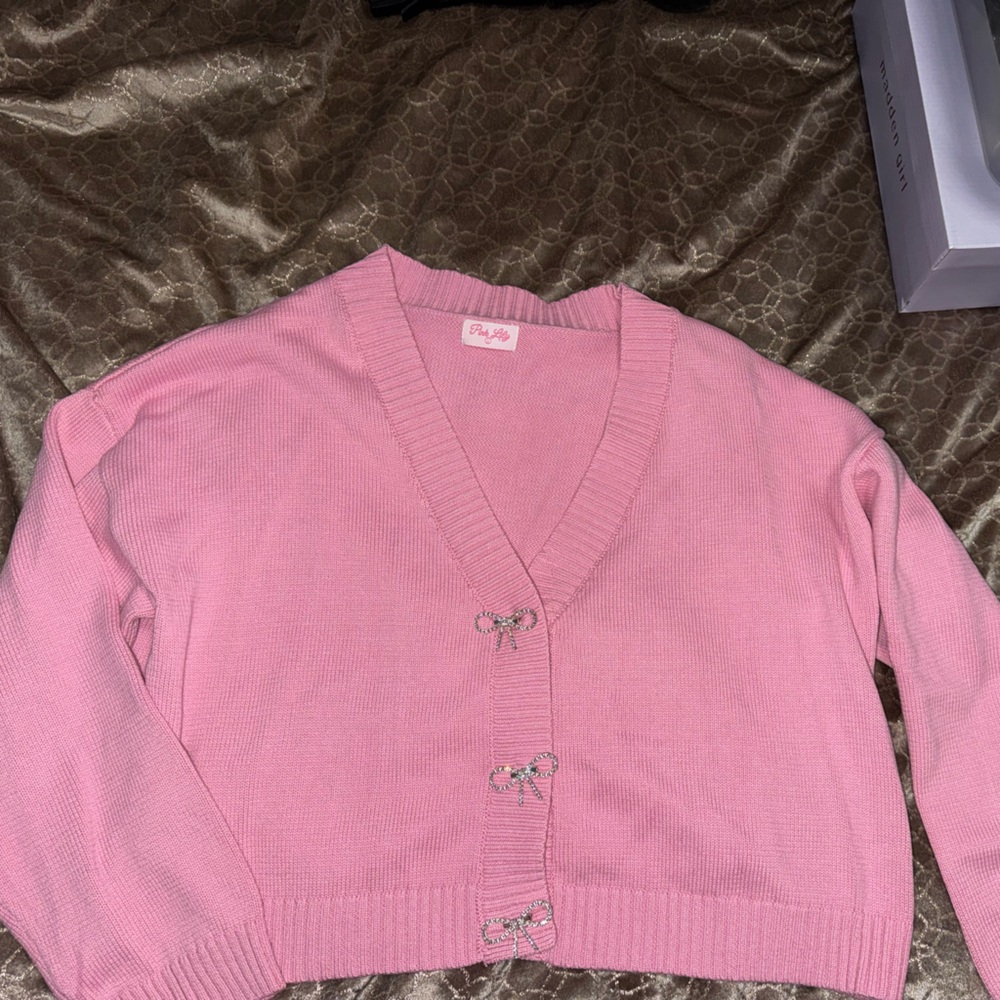 Pink Cardigan Sweater with bows